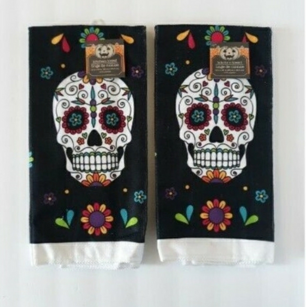Sugar Skull Kitchen Hand Towel 15" x 25" Set of 2